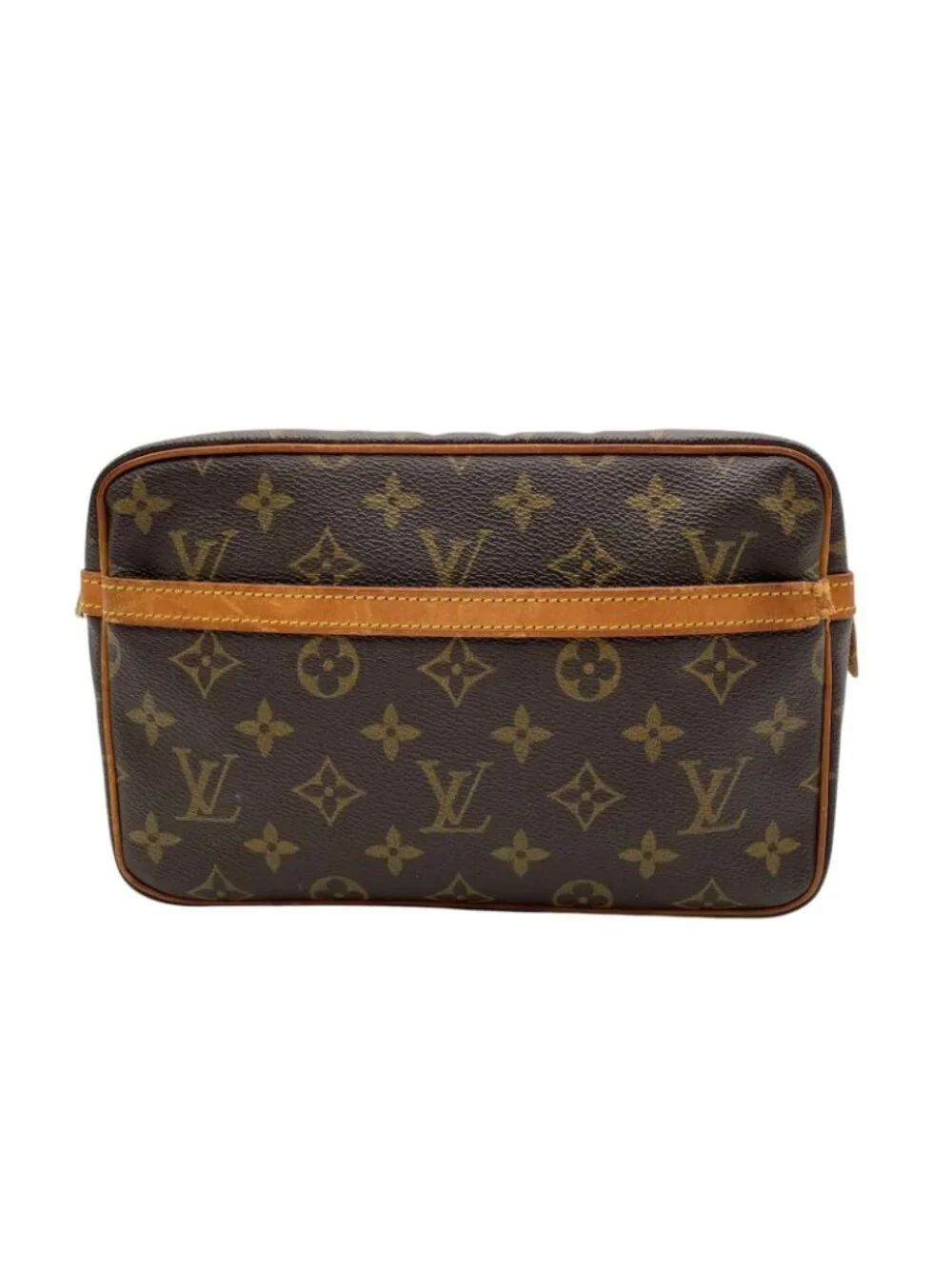 Louis Vuitton Monogram Compiegne 23 Clutch Pouch Leather Brown Gold Vintage